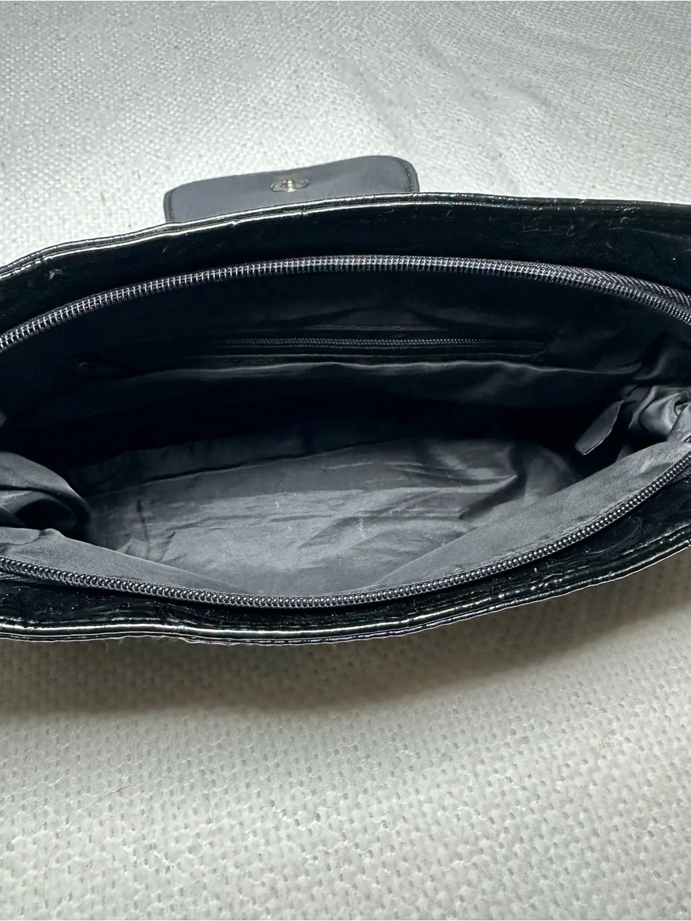 Giannini Black Faux Croc Patent Leather Clutch Wristlet